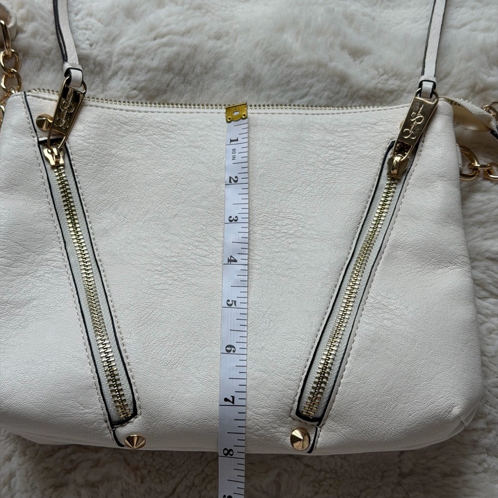 Jessica Simpson White Faux Leather Crossbody with Gold Chain Accents - Picture 15 of 15